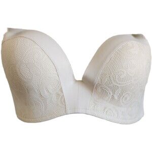 Delimira Bra Size 40F Rose White Strapless Lace Plunge Push Up Support NWT